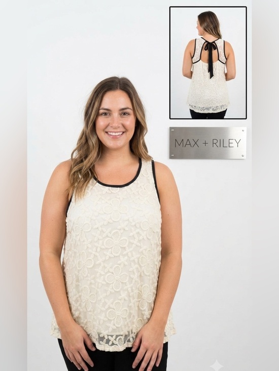 Max + Riley Tops - Max + Riley Lace Open Back Tie Bow Blouse Extra Large